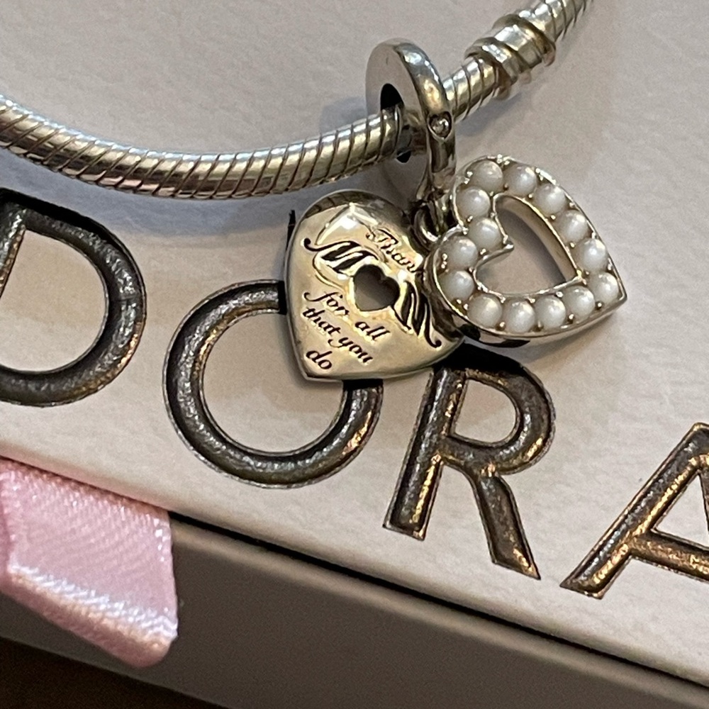 Nib Pearlescent White Heart Double Dangle Charm M… - image 8